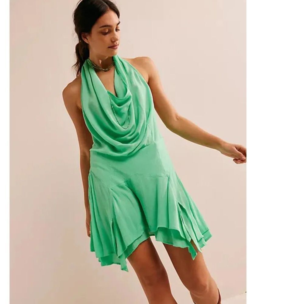 Free People Free-Est Tiki Time Mini Dress Cowl Halter Draped Size Large